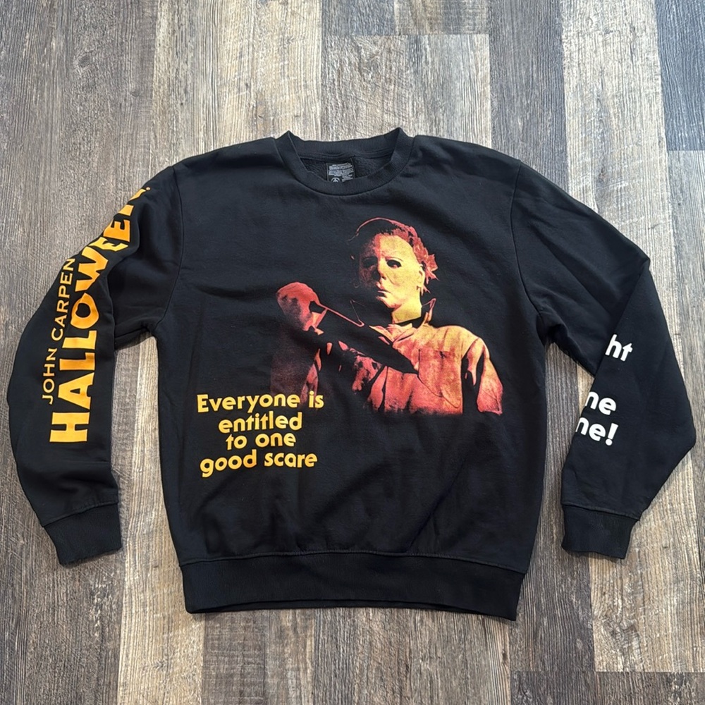 Michael Myers Halloween Sweatshirt Black Orange John Carpenter Sweatshirt Medium